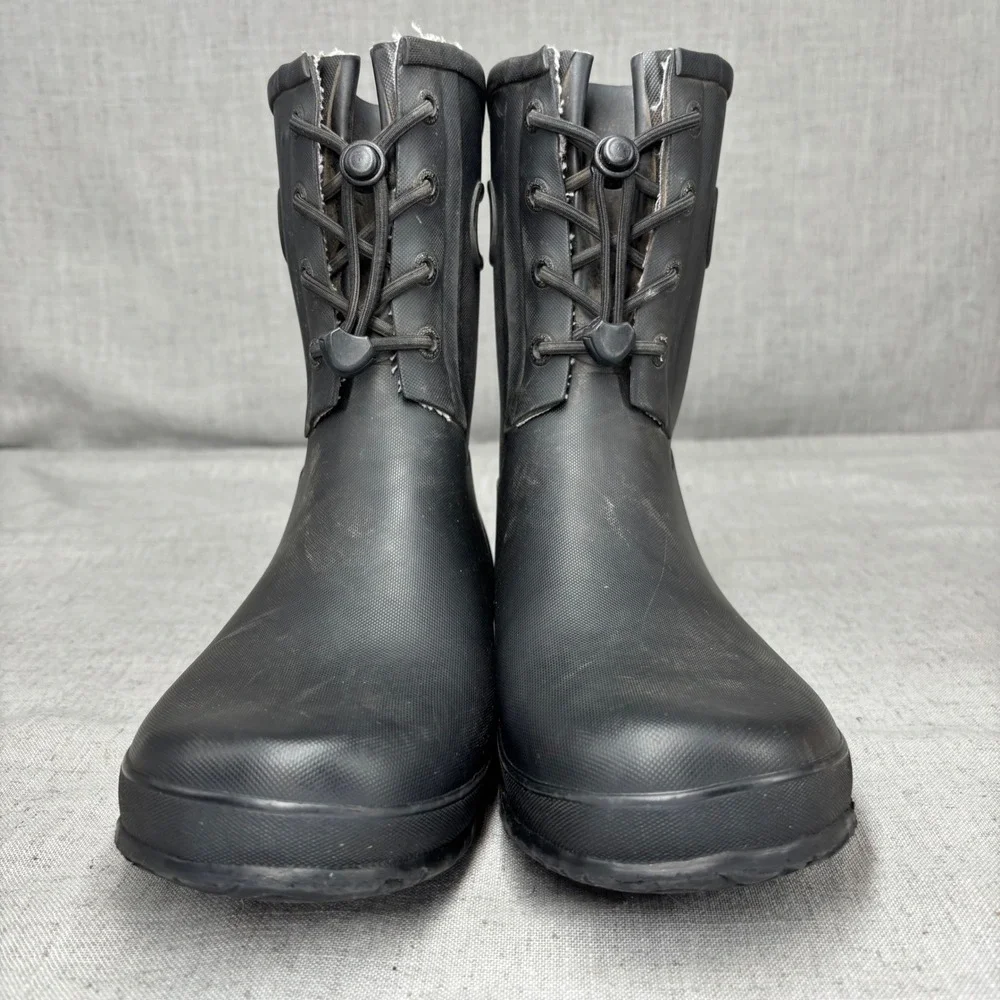 Bogs Amanda Plush II Black Rubber Waterproof Lined Rain Boots Pull On Big Kids 7